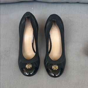 Tory Burch Black Heels with Gold Logo